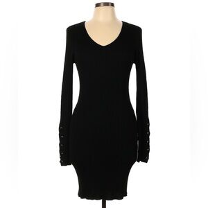 LBD black sweater dress v neck ribbed knit dress sz medium no boundaries